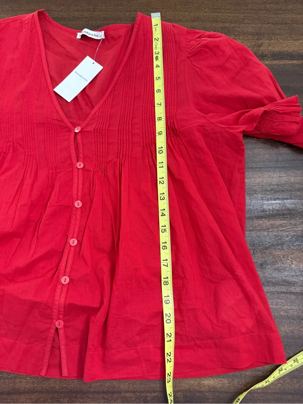 Abercrombie & Fitch Red V-Neck Button Front Blouse